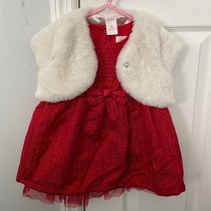 Baby girl red holiday dress with faux fur shrug